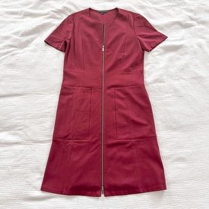 Lafayette 148 Maroon Midi Dress with Zipper Detail sz 8